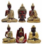 6 PC Buddha Show piece  | Hiran Statue for Home Decorative Item | Office Table Decor Showpiece ( Set of 6 , Black , Brown and Golden), Resin.