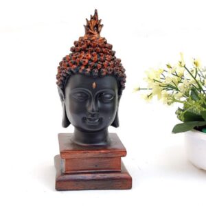 Buddha Statue for Home Decorative Item | Office Table Decor Showpiece ( Set of 2 , Black and Bown), Resin.