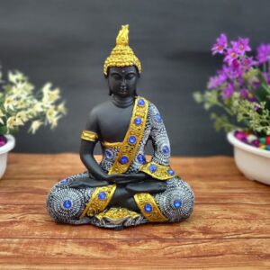 Resin Meditating Sitting Monk Samadhi Buddha Statue |  Idols Living Room | Door Entrance Decoration Items Black,BLUE