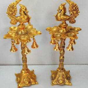Gold plated peacock deepam