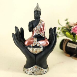 Buddha in Palm Hand Polyresin Showpiece| Antique finish