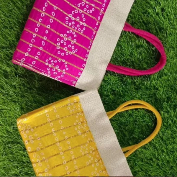 Jute Bag with Bandhini Print