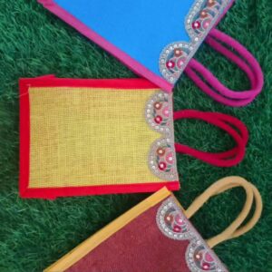 Jute bag with designer embroidery lace| Thamboolam Bags | Wedding Gifts| Return Gifts