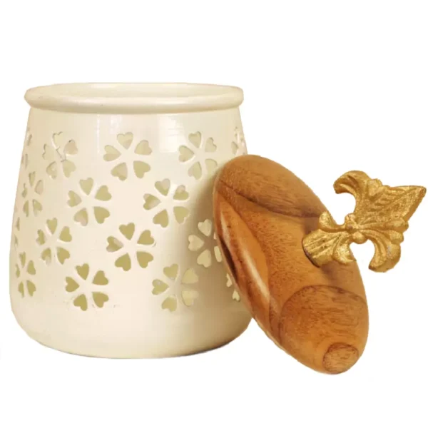 Cream and Wooden Container