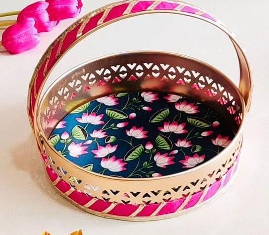 Blue Floral Pichwai Round Tray 6 inches