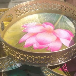 Lotus Pichwai Round Tray 8 Inches