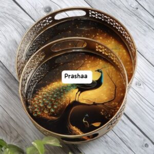 Peacock New Pichwai Round Tray 12 Inches