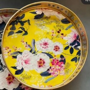 Yellow Floral Pichwai Round Tray 12 Inches