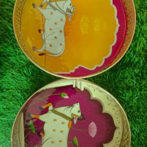 Yellow with Rose Pichwai Round Tray 12 Inches