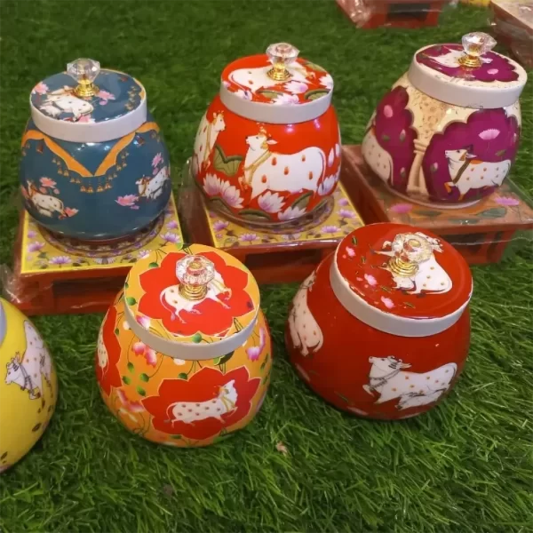 Mixed design Cow Pichwai jar with Pichwai manai Combo