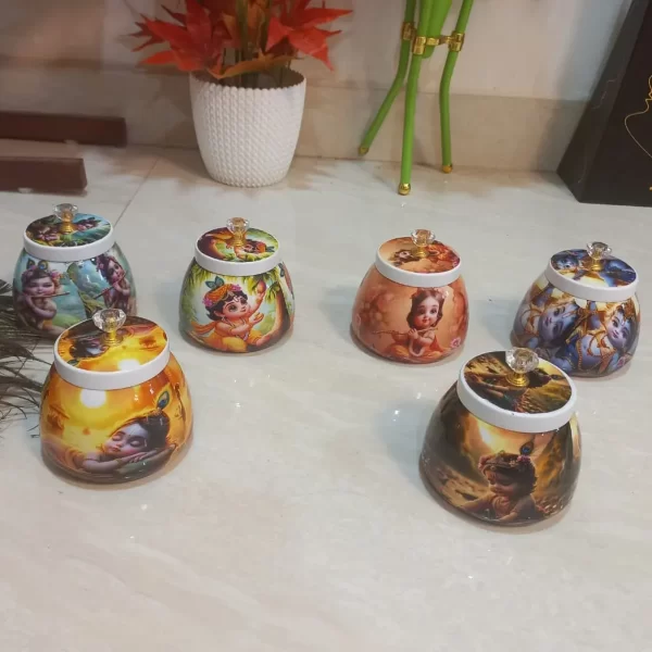 Krishna Pichwai jars Mixed prints