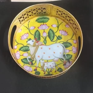 Lotus and Cow Pichwai Round Tray