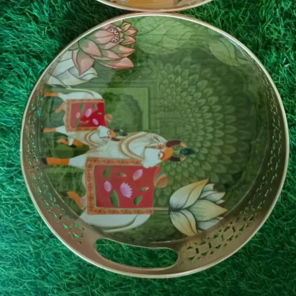 Pichwai with Lotus Round Tray