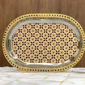 Meenakari Golden Maroon Tray