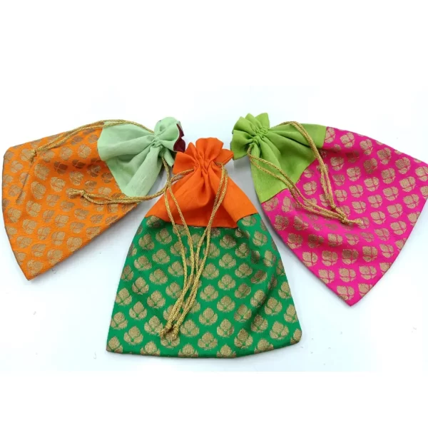 Raw Silk with Brocade Potli Bags