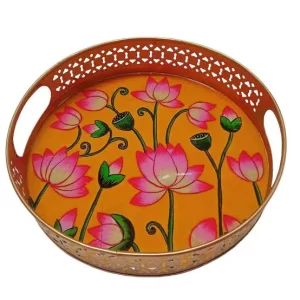 Yellow Lotus Pichwai Round Tray