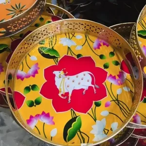 Yellow & Red Pichwai Round Tray