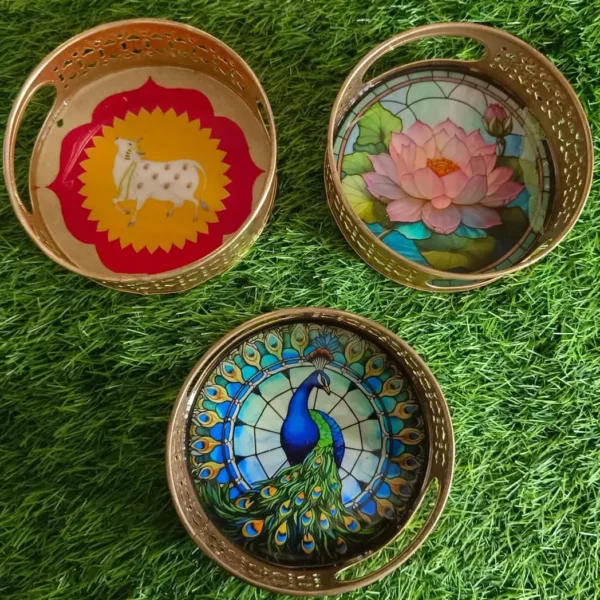 Thamboolam Pichwai Round Tray with Different Prints