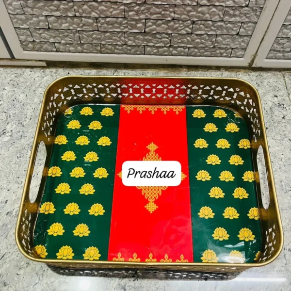 Green and Red Square Pichwai Tray