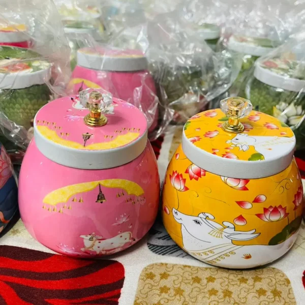 Pastel Rose and Bright Yellow Pichwai Jar Mixed Prints