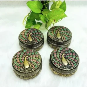 Peacock Meenakari Steel Dabba