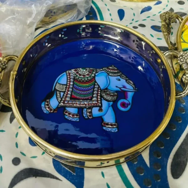 Tanjore Elephant Pure Brass Pichwai Tray