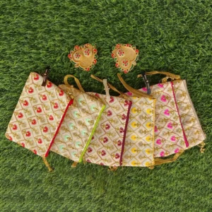 Raw Silk Embroidery Purses with Single Zip