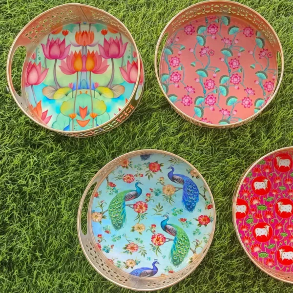Round Pichwai Tray with Multi Desgins
