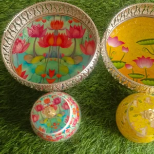 German Silver Coated Tray with One Jar