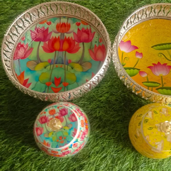 German Silver Coated Tray with One Jar