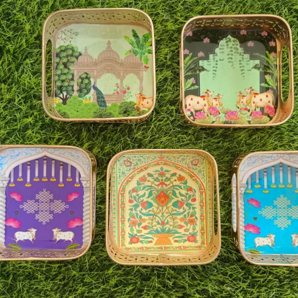 Square Pichwai Tray with Multi Desgins