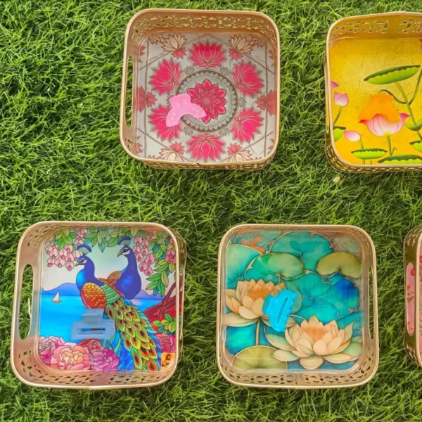 Square Pichwai Tray with Multi Desgins
