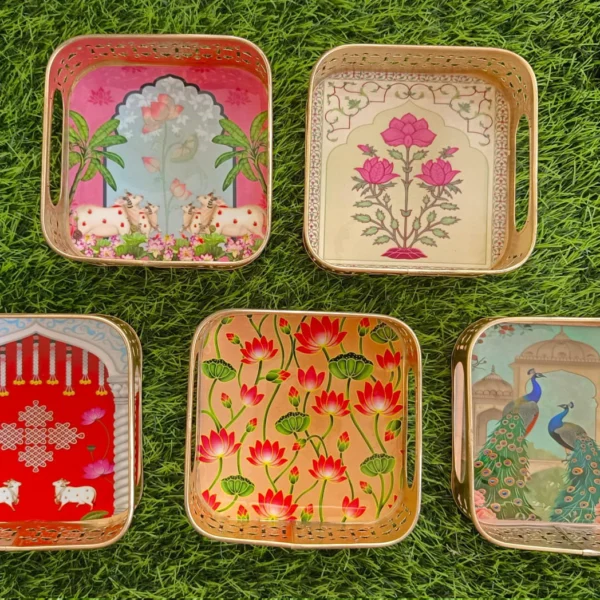 Square Pichwai Tray with Multi Desgins