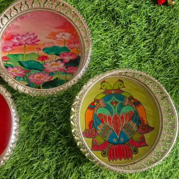 Mixed Designs German Silver Pichwai Trays