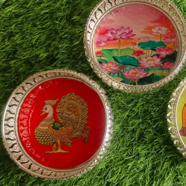 Mixed Designs German Silver Pichwai Trays