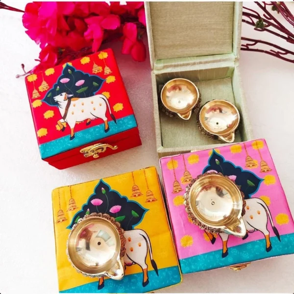 Pichwai Boxes with Kuber Brass Diya Combo
