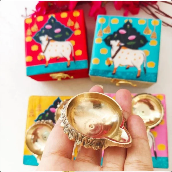 Pichwai Boxes with Kuber Brass Diya Combo