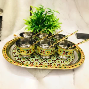 Colorful Meenakari Tray with Ice Cream Bowl