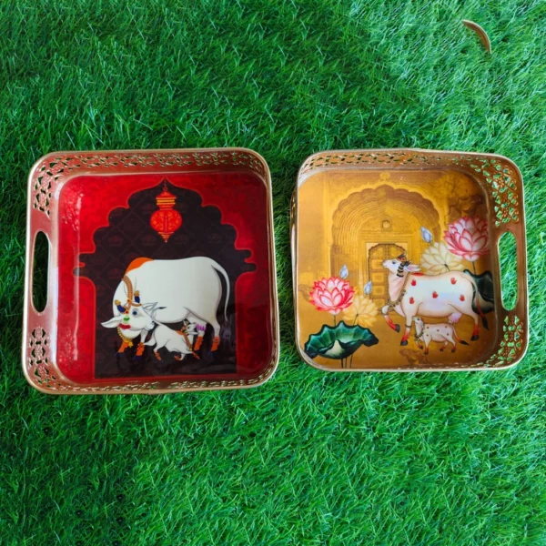 Metal Square Pichwai Trays