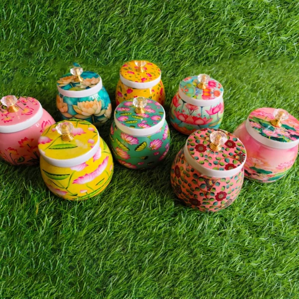 Lotus Metal Pichwai Jars for Gifting