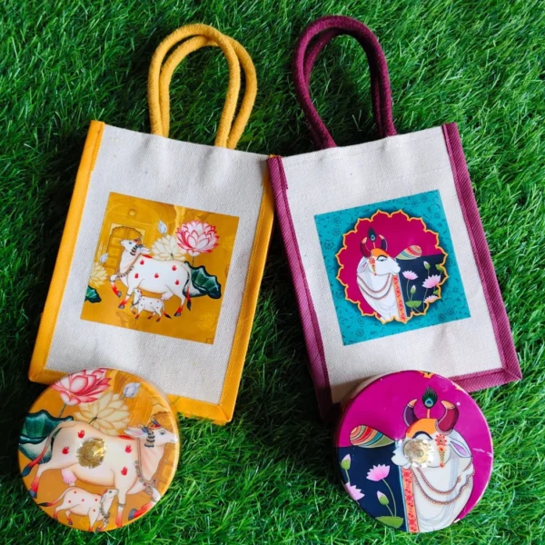 Pichwai Boxes with Mixed Print Potlis Combo