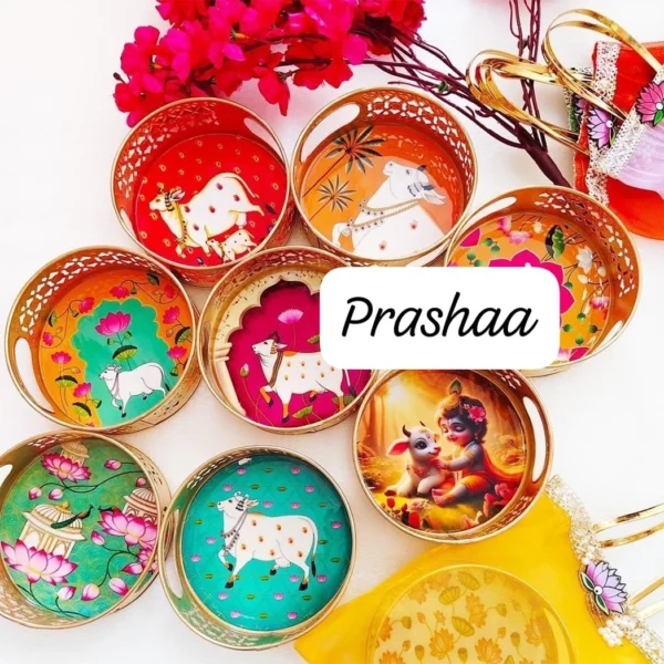 Pichwai Tray Combo with Lotus Transparent Gift Bag