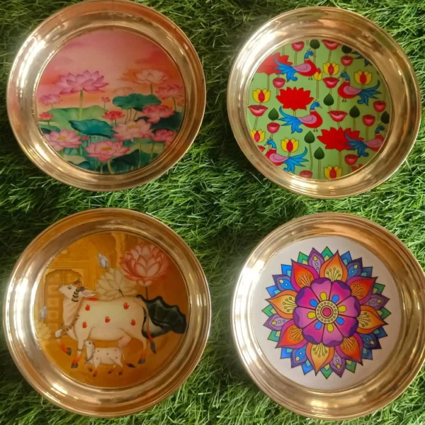 Pure Brass Pichwai Plates with Floral Mixed Designs