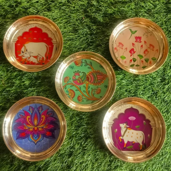 Pure Brass Pichwai Plates with Floral Mixed Designs