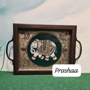 Reverse Glass Acrylic trays- Green Elephant