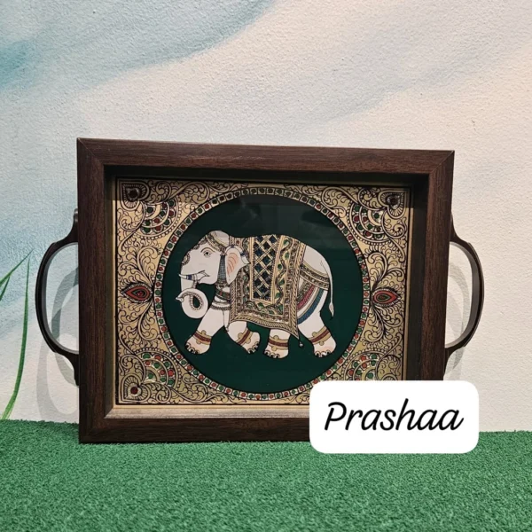Reverse Glass Acrylic trays- Green Elephant