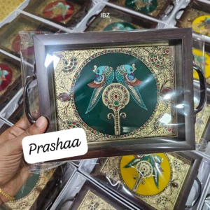 Reverse Glass Acrylic trays - Green Twin parrots