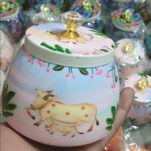 Blue with Pink Coloured Pichwai Jars with Cow Design