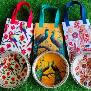 Felt Bags with Matching White Metal Printed Trays