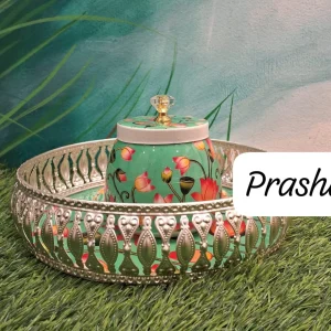 German Silver Tray with Light Green Floral Jar – Floral Combo